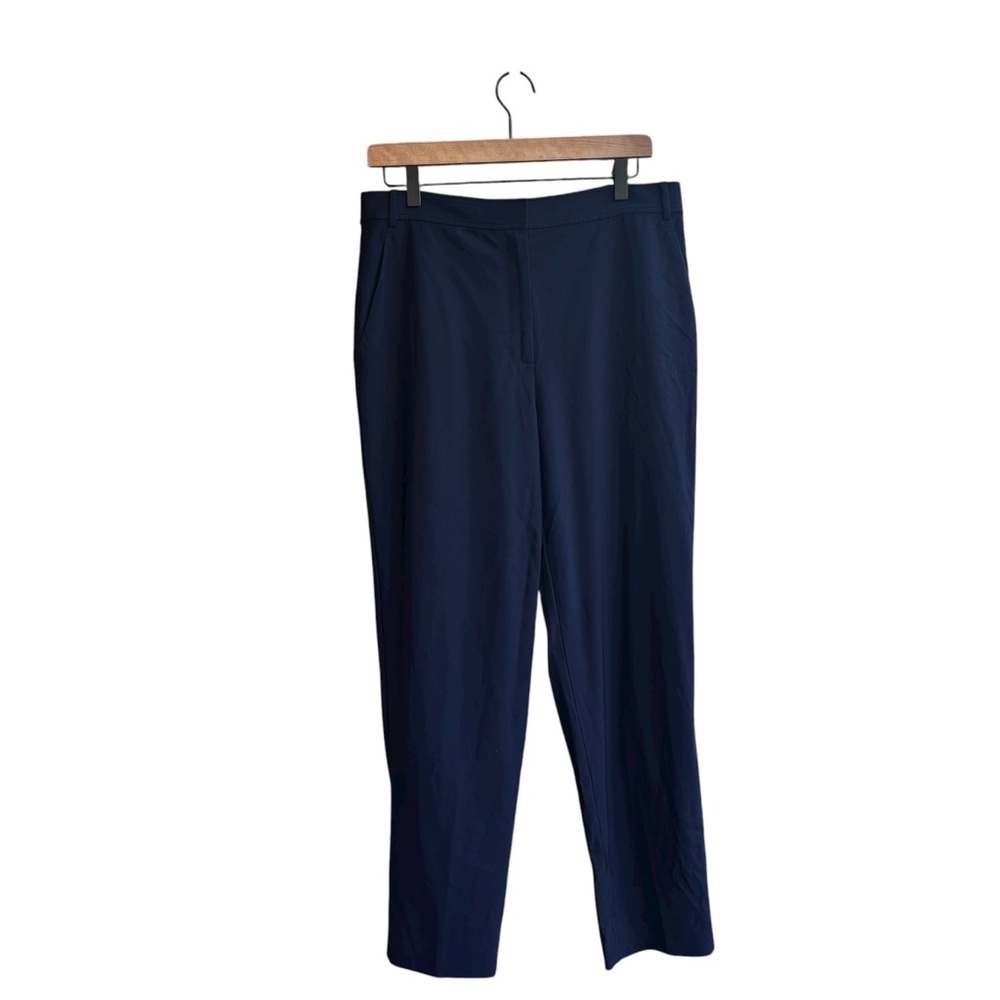 St. John Women 8 Navy Wool Stretch Straight Ankle Pant Quiet Luxury Academia
